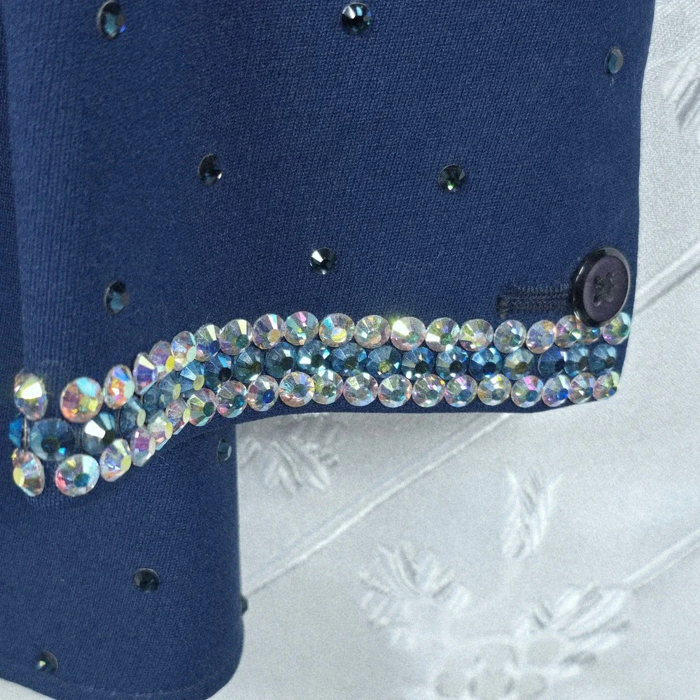 Harry‎ Hall Riding Apparel Blazer Saddleseat Jacket Rhinestone Embellished Blue